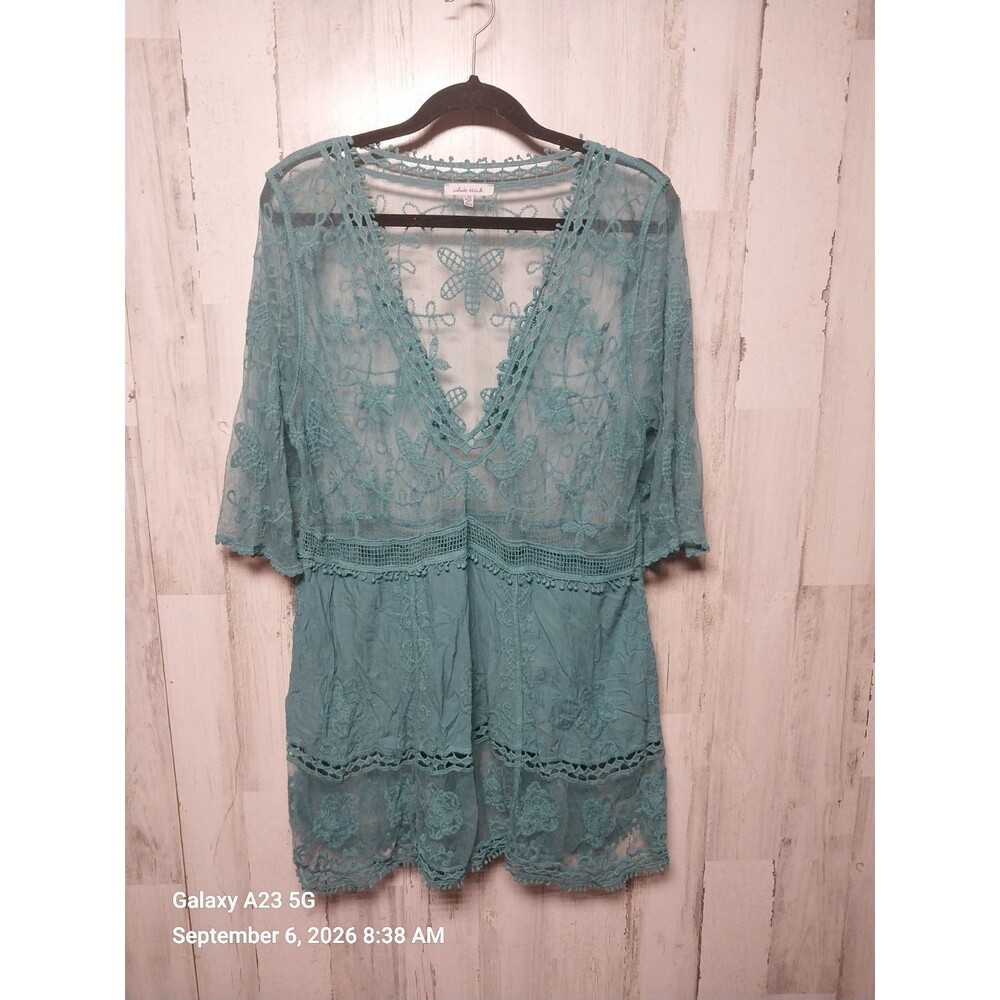 White Birch Deep V Neck Sheer Floral Lace Tunic L/XL